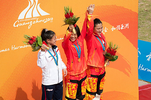 BMX女子で2位となった三輪 郁佳(左)