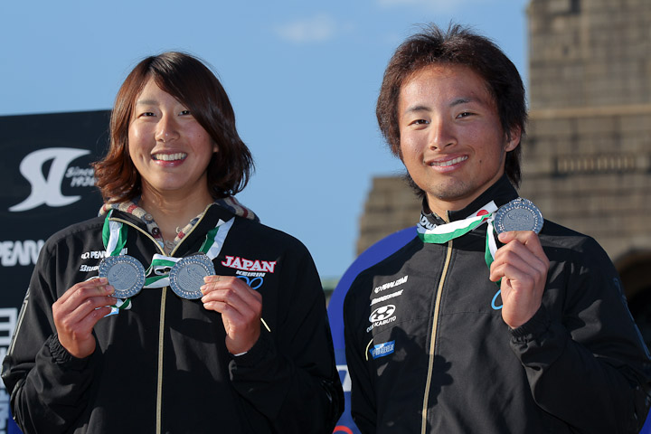 アジア選手権銀メダル獲得の上野みなみ(鹿屋体育大学)と山本元喜(鹿屋体育大学)
