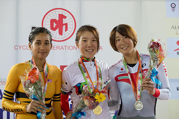 女子エリートポイントレース(20km)で2位の上野みなみ(青森・鹿屋体育大学)
