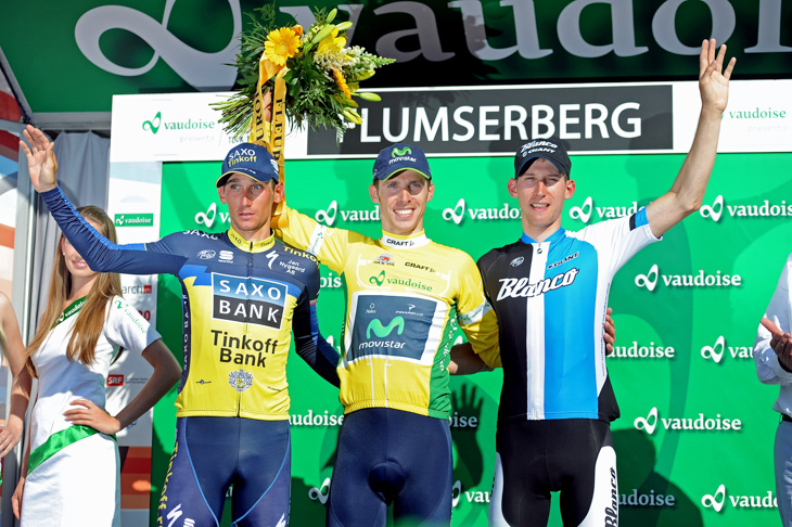ツール・ド・スイス2013総合表彰台 左から3位クロイツィゲル、1位コスタ、2位モレマ
