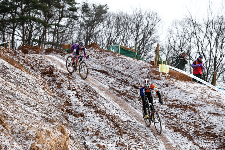 男子ジュニア 先頭で1周目を走る山田将輝(PAX PROJECT)と竹内遼(WESTBERG/ProRide)