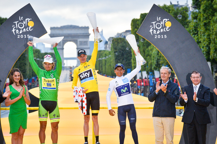 ポイント賞ペーター・サガン(スロバキア、ティンコフ・サクソ)、総合優勝&山岳賞クリス・フルーム(イギリス、チームスカイ)、ヤングライダー賞ナイロ・キンタナ(コロンビア、モビスター)