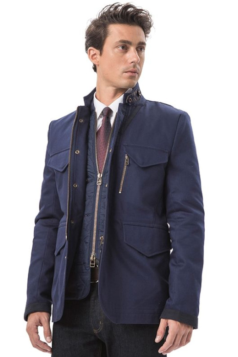LIGNE8 SLUB TWILL BRISTOL JACKET WITH INNER QUILTED JACKET(FrenchBlue)
