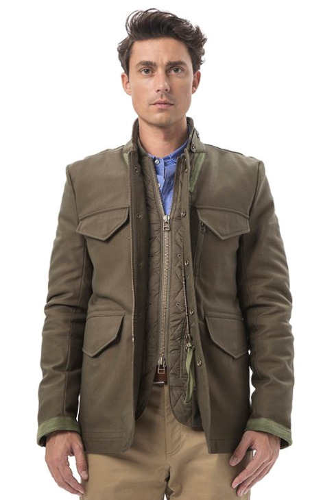 LIGNE8 SLUB TWILL BRISTOL JACKET WITH INNER QUILTED JACKET(Olive)