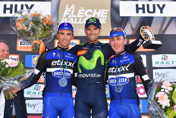 フレーシュ・ワロンヌ2016表彰台 2位アラフィリップ、1位バルベルデ、3位マーティン