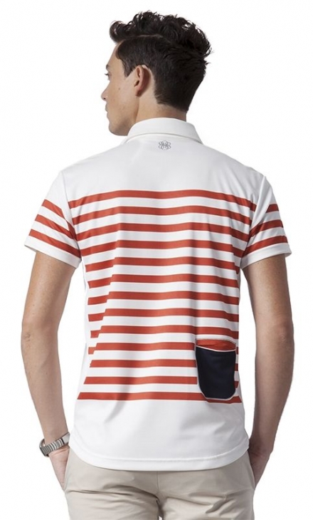 LIGNE8 LONDON POLO WITH STRIPE SUBLIMATION PRINT(Orange/White)