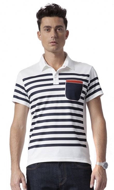 LIGNE8 LONDON POLO WITH STRIPE SUBLIMATION PRINT(Navy/White)
