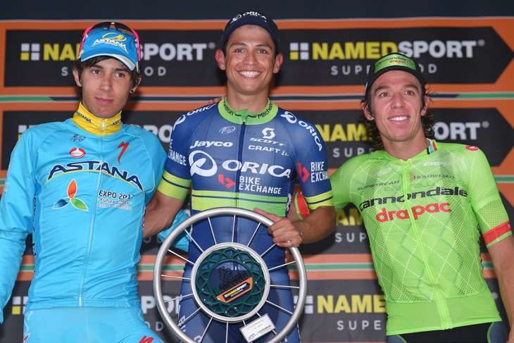 イル・ロンバルディア表彰台 2位ローザ、1位チャベス、3位ウラン