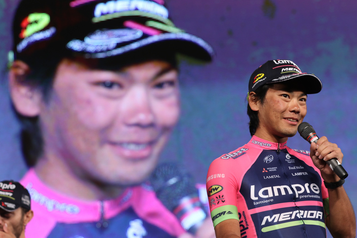 優勝への意気込みを語る新城幸也(ランプレ・メリダ)