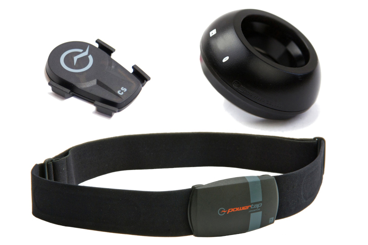 パワータップ Bluetooth対応製品(左上スピード/ケイデンスセンサー、右上G3用キャップ、下パワーキャル)