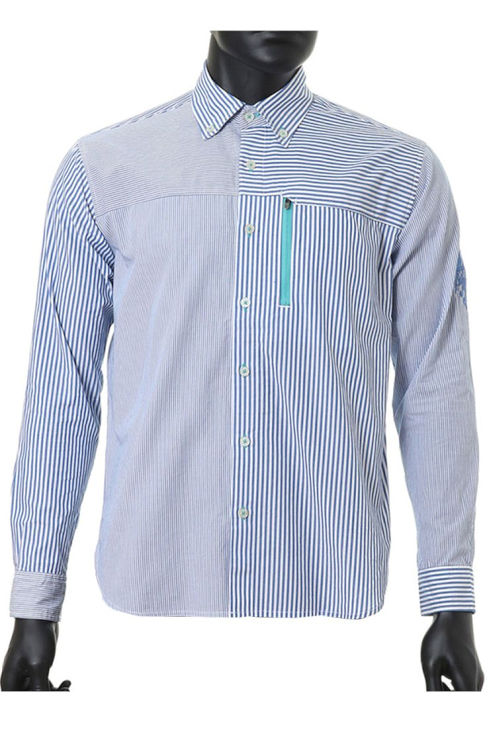ビアンキ L/S SHIRTS (長袖ストライプシャツ、ブルー)
