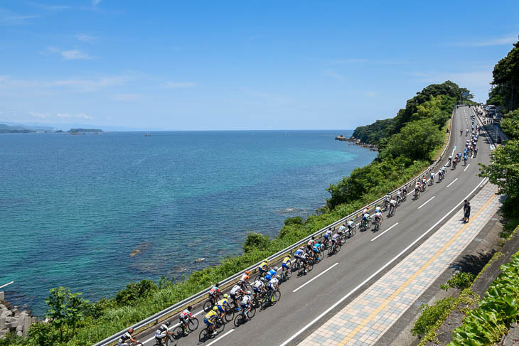 太地港沿いのKOMに向かう登り 最終日も青空が広がった