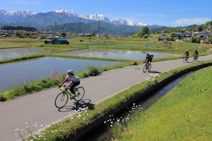 田園風景を楽しみながら清らかな流れの水路と花咲く小道を往く