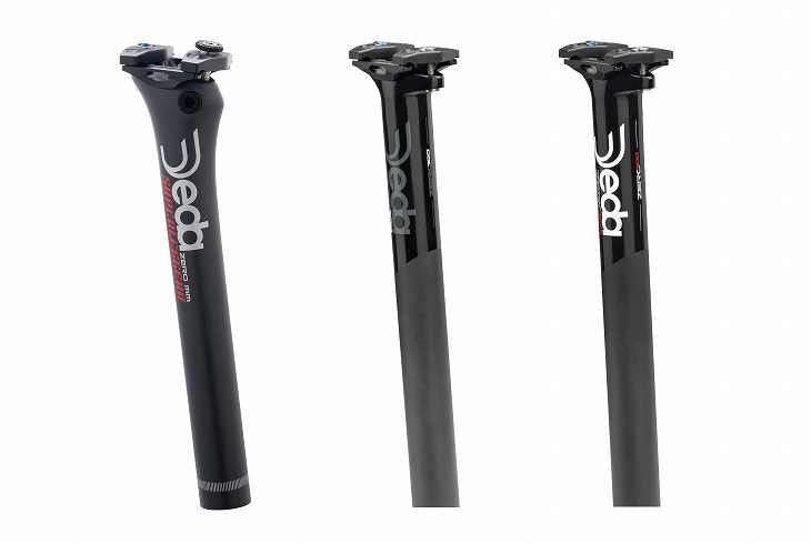 デダ・エレメンティからゼロオフセットシートポストが登場 左よりSUPERLEGGERO(ブラック)、ZERO100(BOB、ブラック)