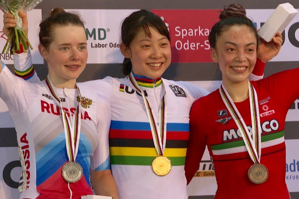 2019年フランクフルトにて行われたジュニアトラック世界選手権ポイントレースにおいて、アルカンシエルを獲得した内野艶和(福岡・祐誠高校)