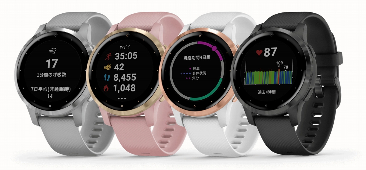 ガーミン vivoactive4S(Powder Gray / Silver、Dust Rose / Light Gold、White / Rose Gold、Black / Slate)