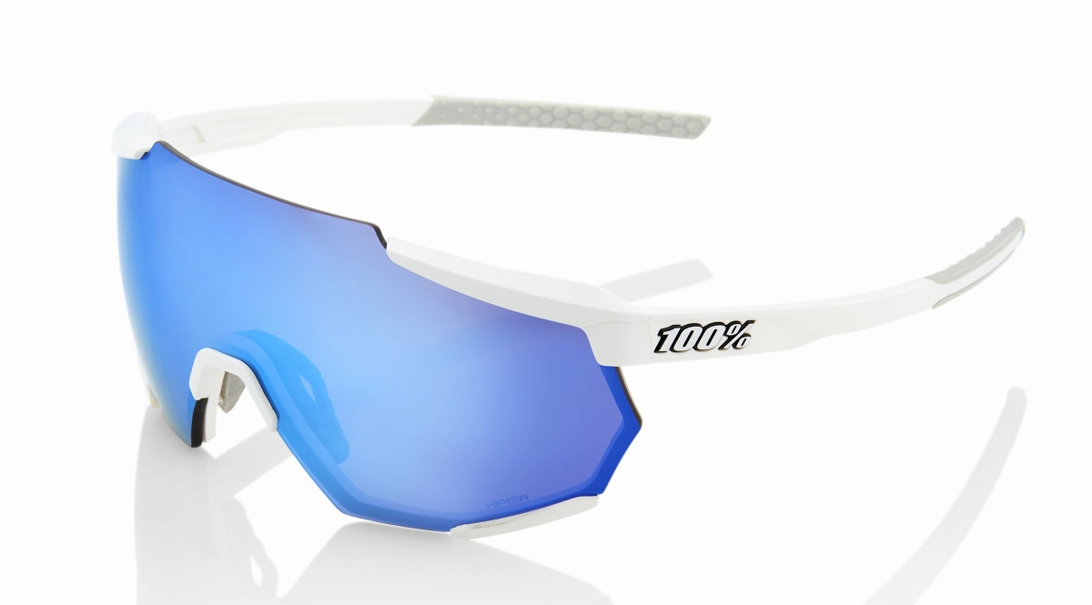 100% RACE TRAP(Matte White / HiPER Blue Multilayer Mirror Lens)