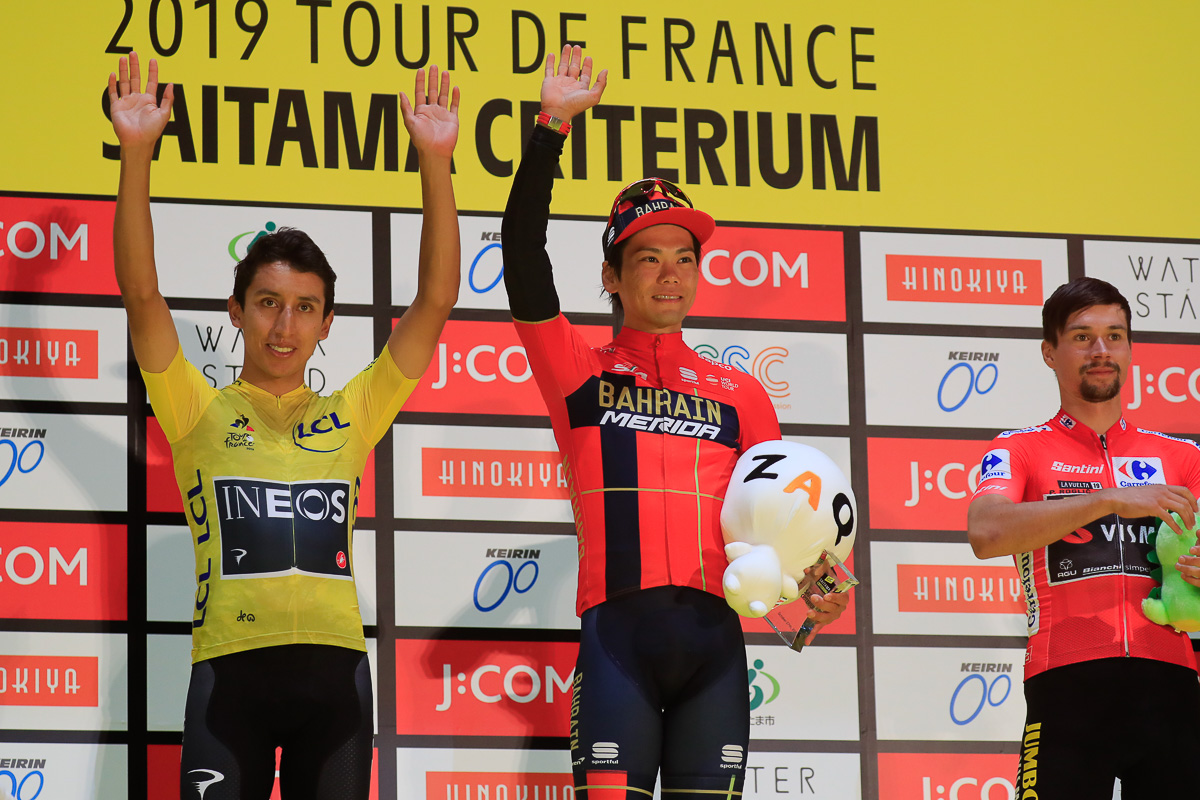クリテリウムメインレース表彰。優勝は新城幸也(ツール・ド・フランスジャパンライダー)