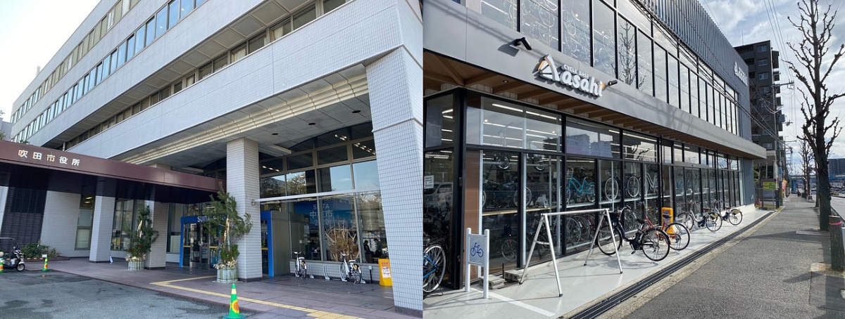 シェアサイクル・ポート【吹田市役所】(左)シェアサイクル・ポート【千里中央店】(右)