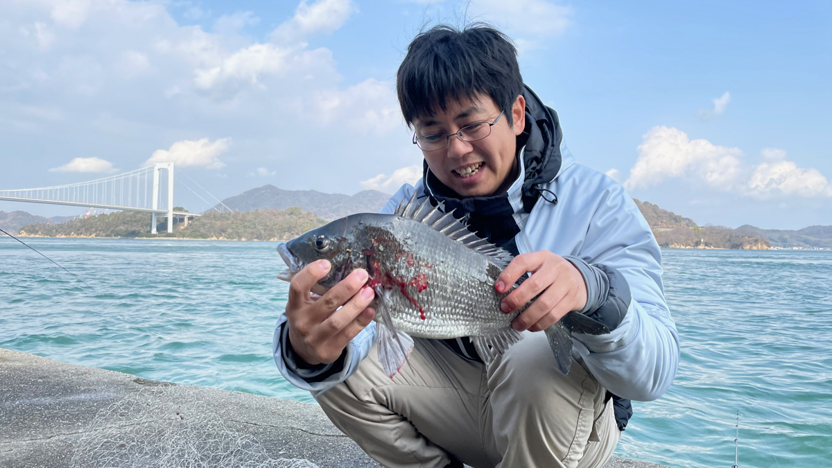 地元の方がチヌ(黒鯛)を釣り上げていた