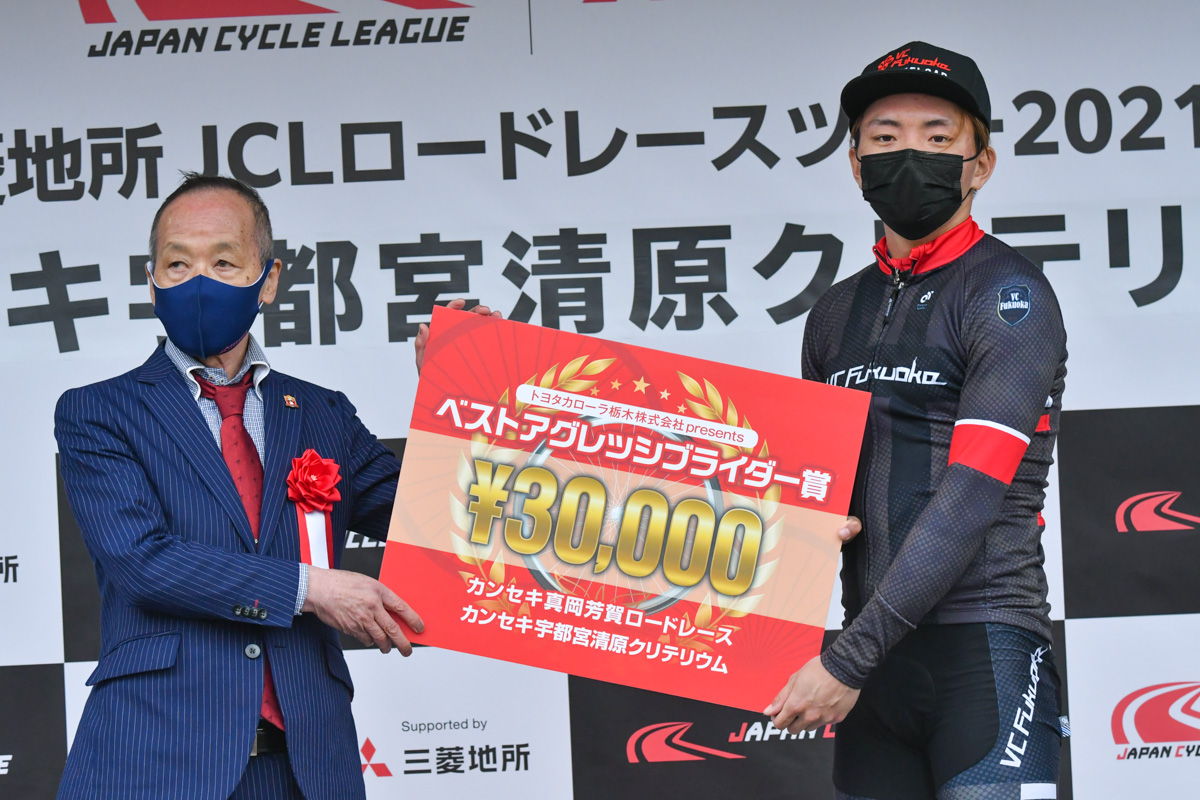 単独での飛び出しなど積極的な走りを見せた本多晴飛(VC福岡)がベストアグレッシブライダー賞を獲得