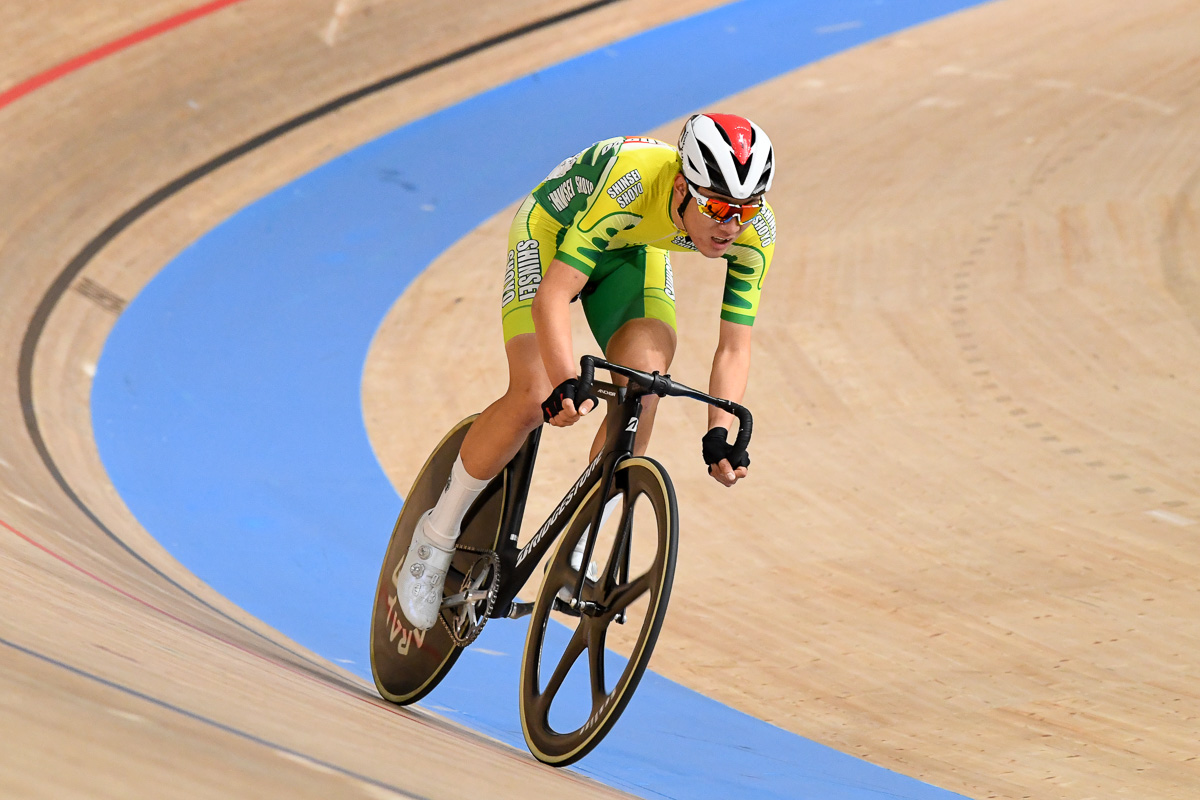 全日本初日のスクラッチでアタックし、最終日のポイントレースでは4位と健闘した山下虎ノ亮(榛生昇陽高校)