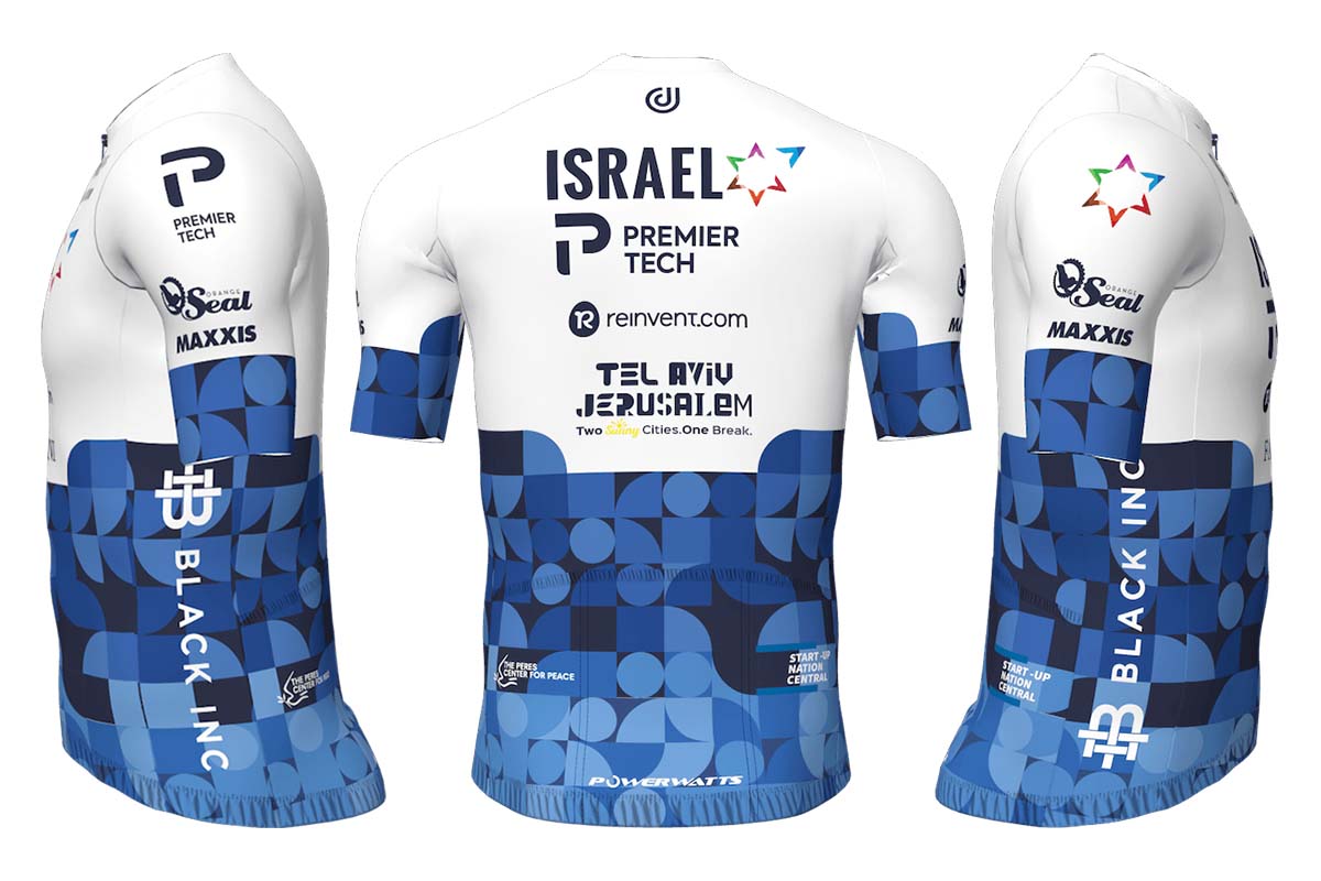 イスラエル・プレミアテックの2022ジャージ(左側面、背面、右側面)