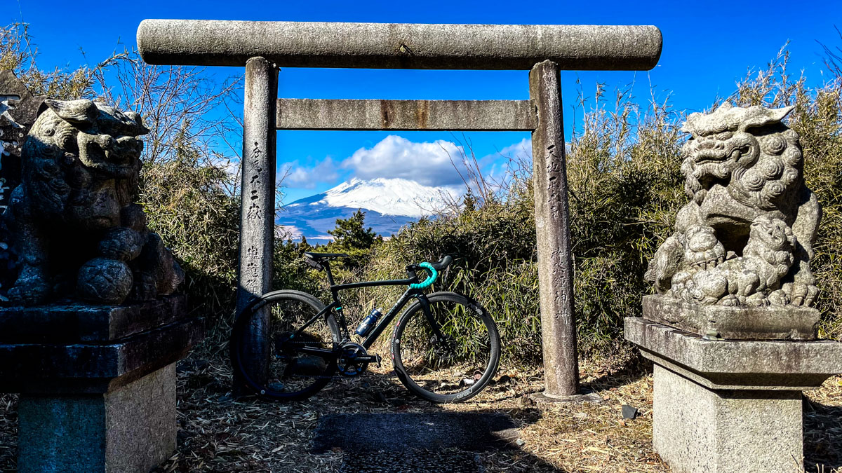鳥居と狛犬と富士山の珍景